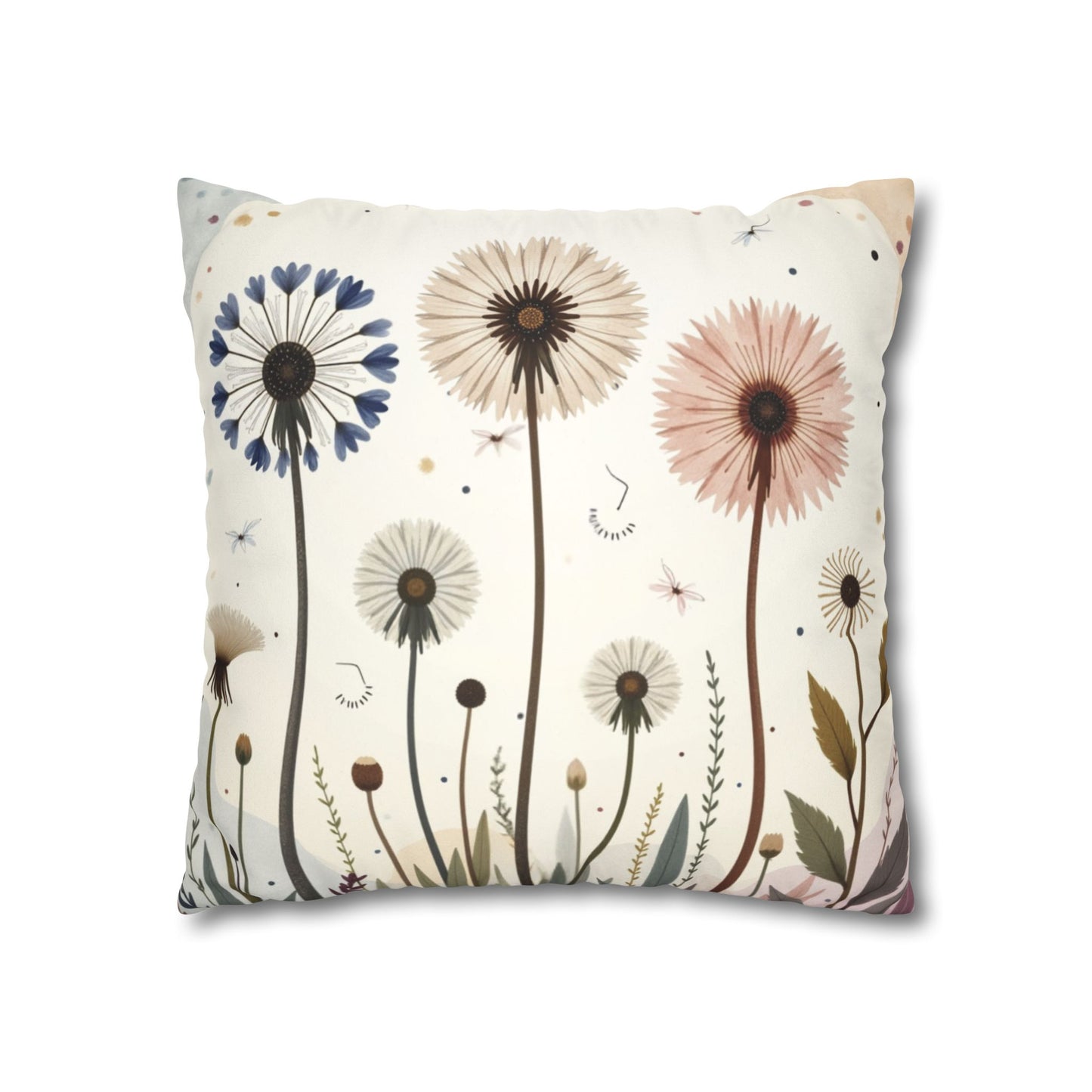 Dandelion Field Pillow Faux Suede Square Pillowcase, Floral Decorative Throw