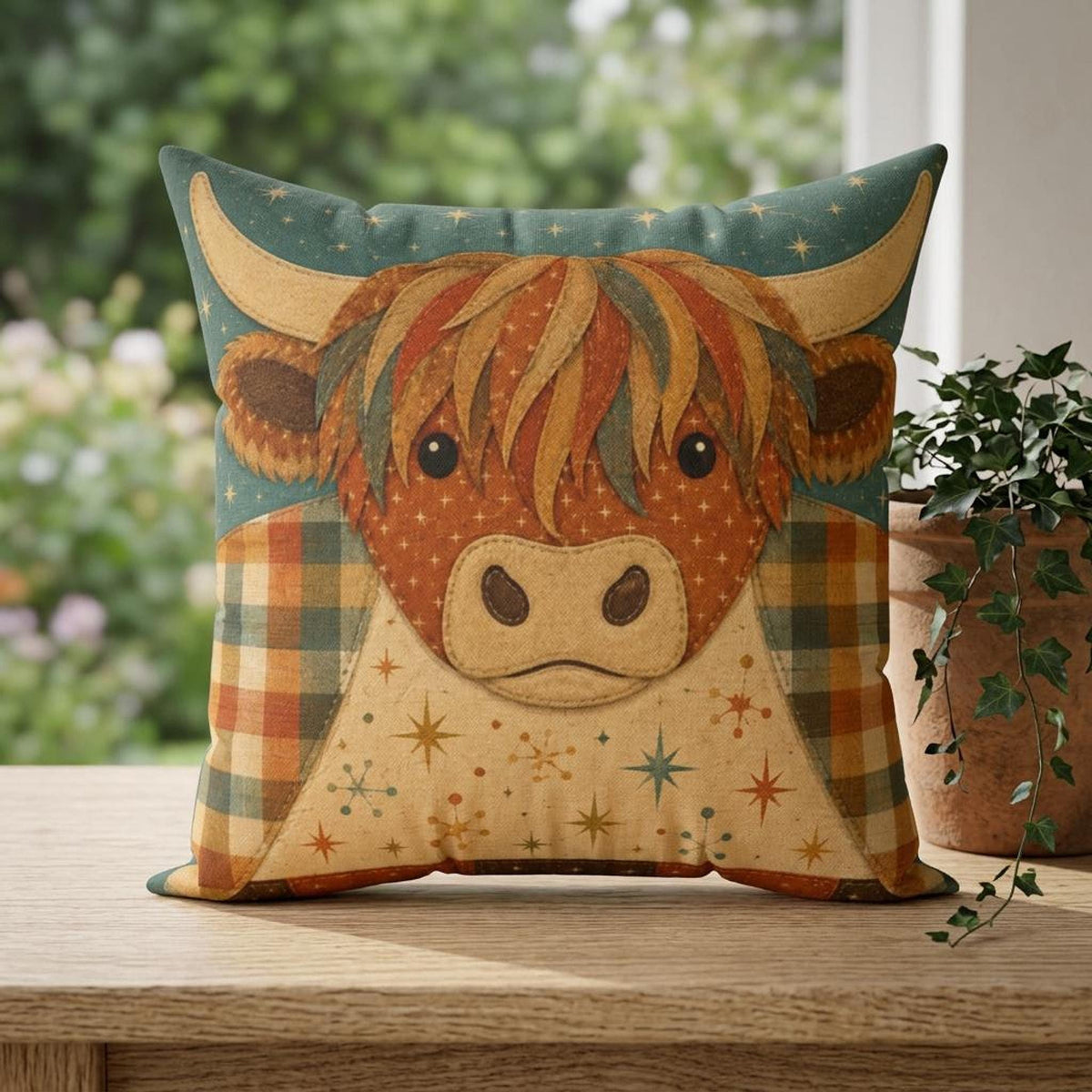 Cow Pillow, 100% Faux Suede Cover with Double-Sided Highland Artwork