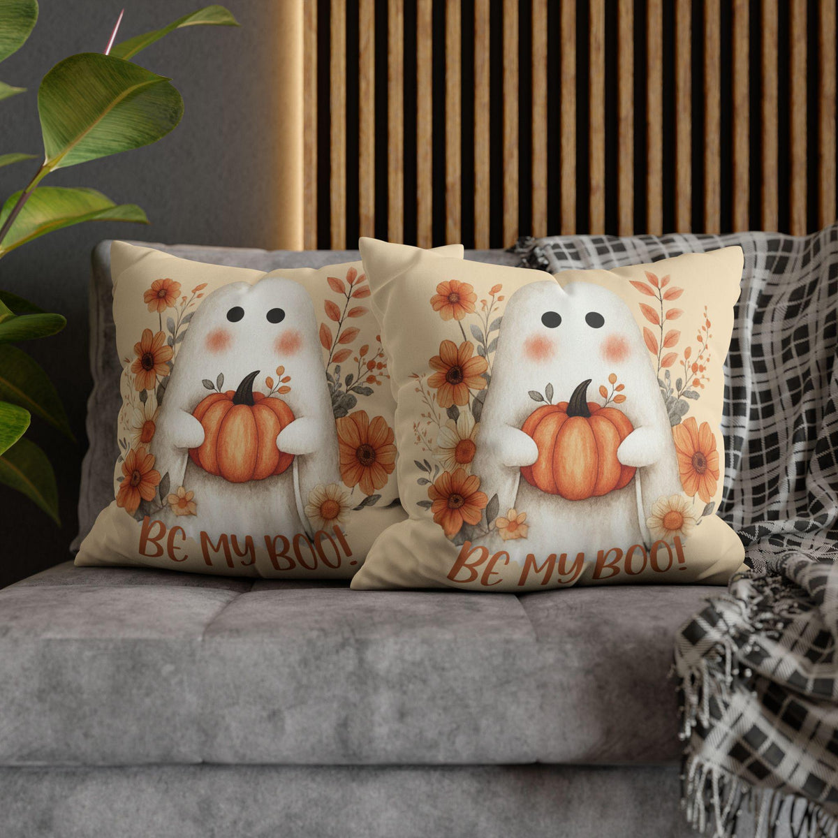 Halloween Pillowcase, Ghost Pumpkin Faux Suede Fall Pillow Cover, Double-Sided Print