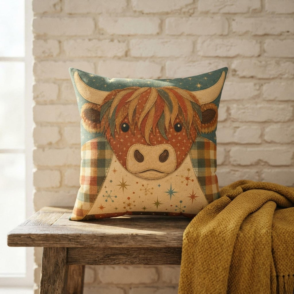 Cow Pillow, 100% Faux Suede Cover with Double-Sided Highland Artwork