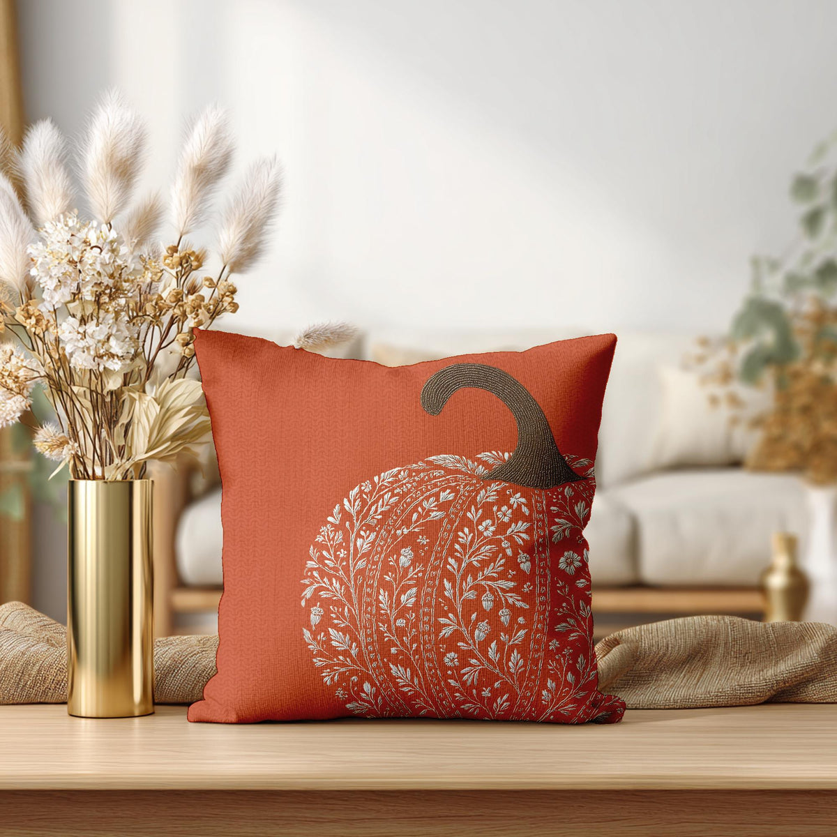 Autumn Pumpkin Square Pillowcase, Faux Suede Double-Sided Print with Concealed Zipper