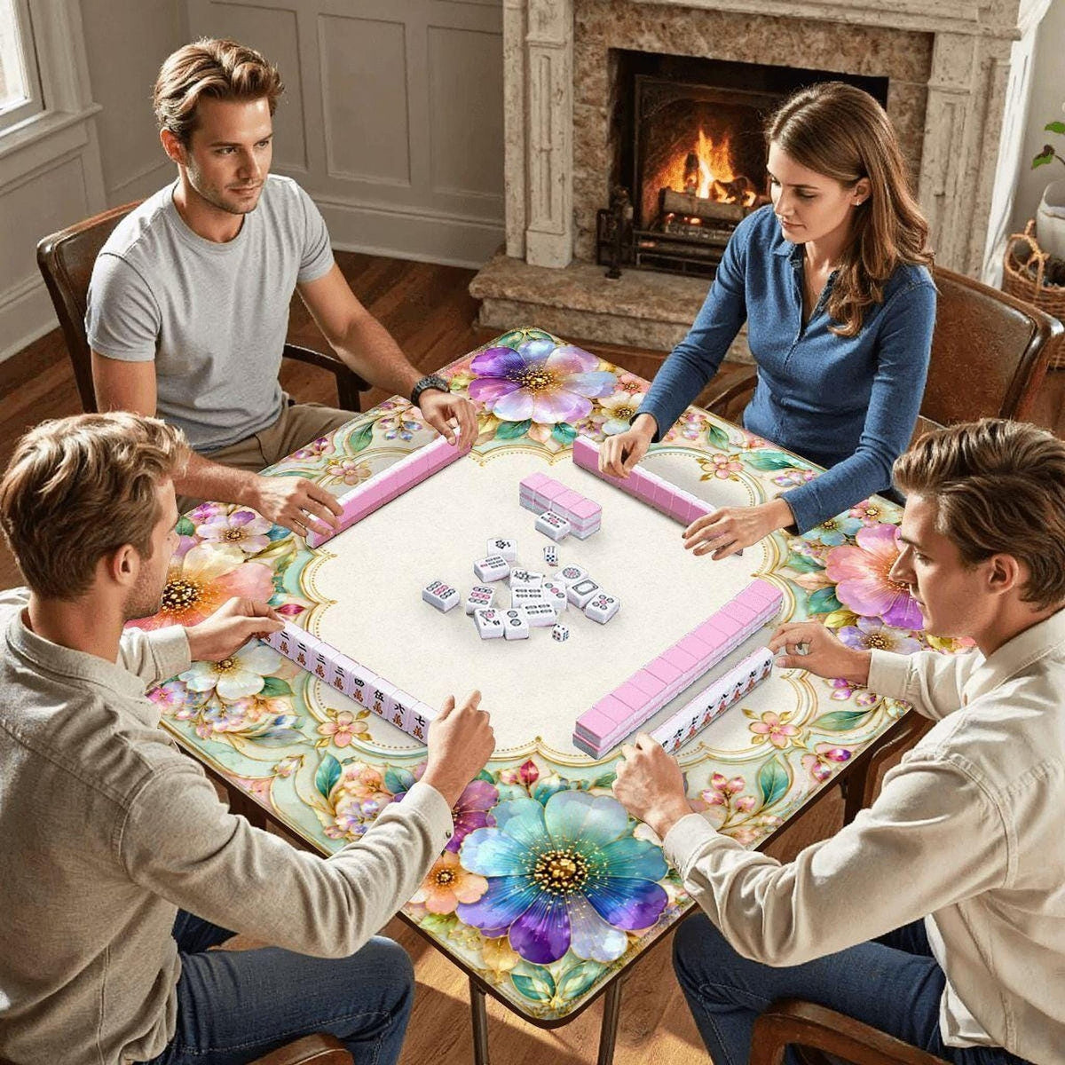 Floral American Mahjong Mat, 33" x 33" Polyester Game Surface