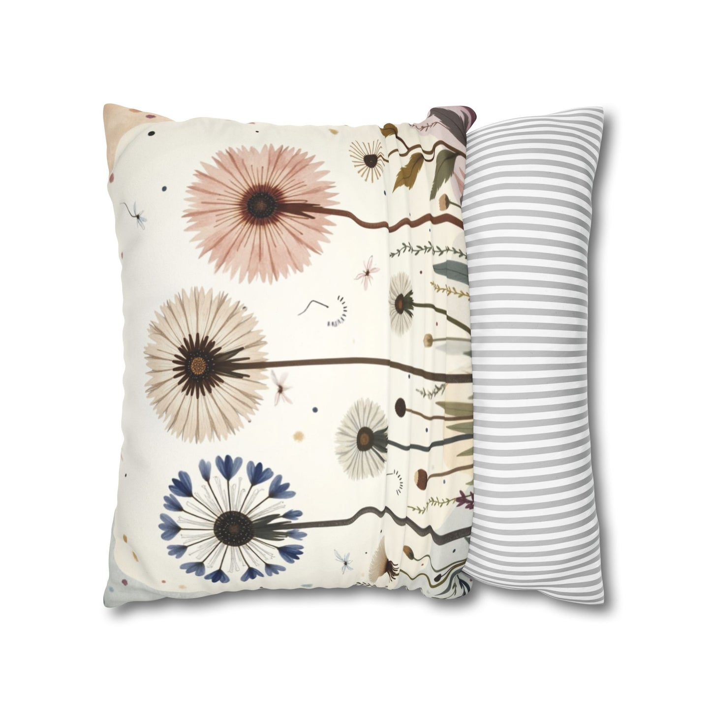 Dandelion Field Pillow Faux Suede Square Pillowcase, Floral Decorative Throw