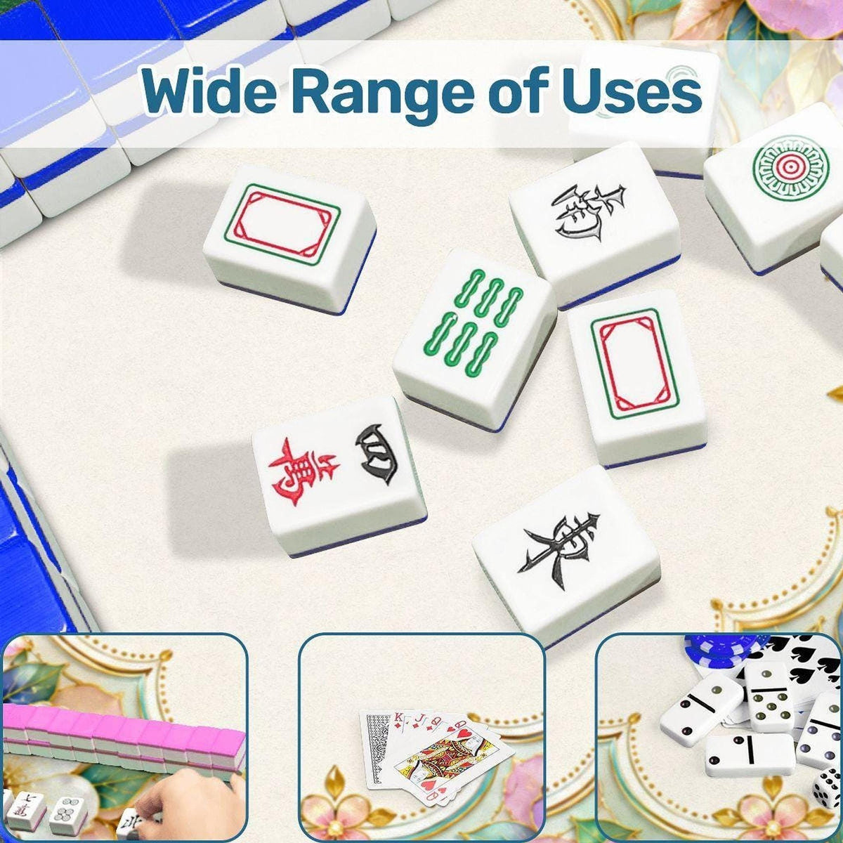 Floral American Mahjong Mat, 33" x 33" Polyester Game Surface