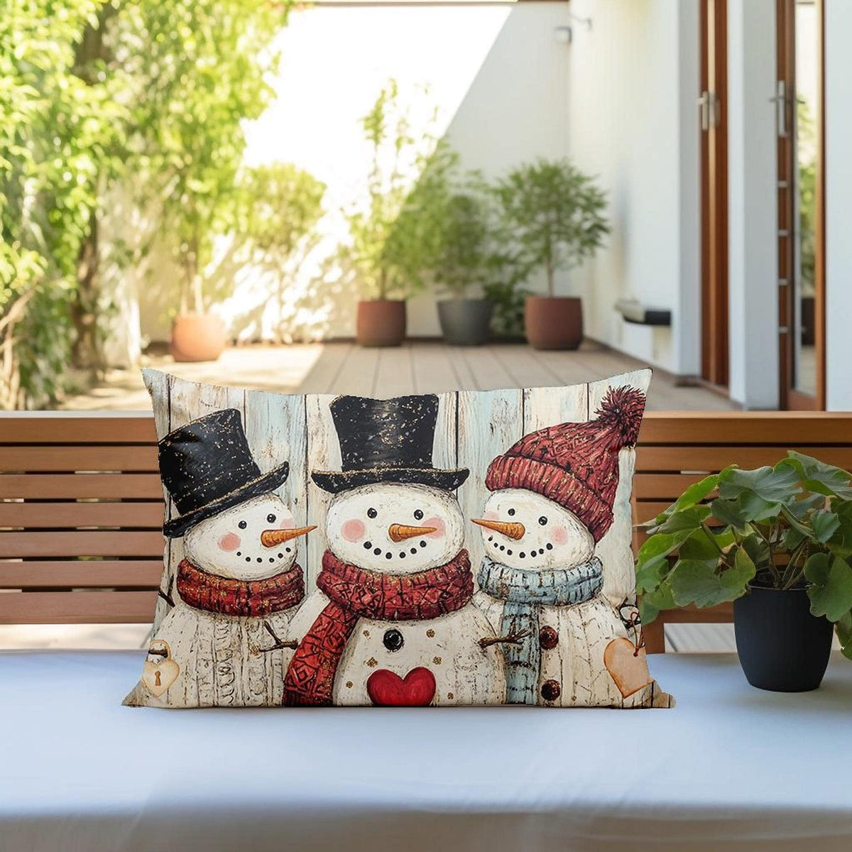 Cozy Winter Snowman Lumbar Pillow: Festive Holiday Decor for Christmas Cheer & Farmhouse Charm