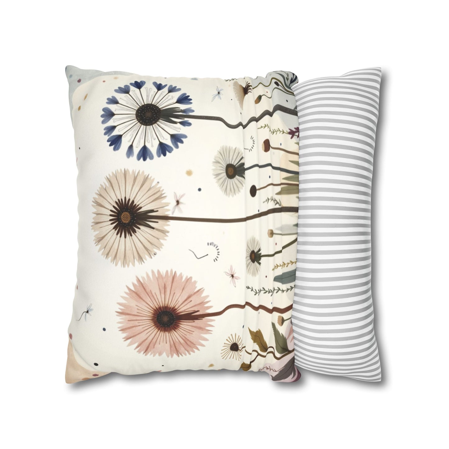 Dandelion Field Pillow Faux Suede Square Pillowcase, Floral Decorative Throw