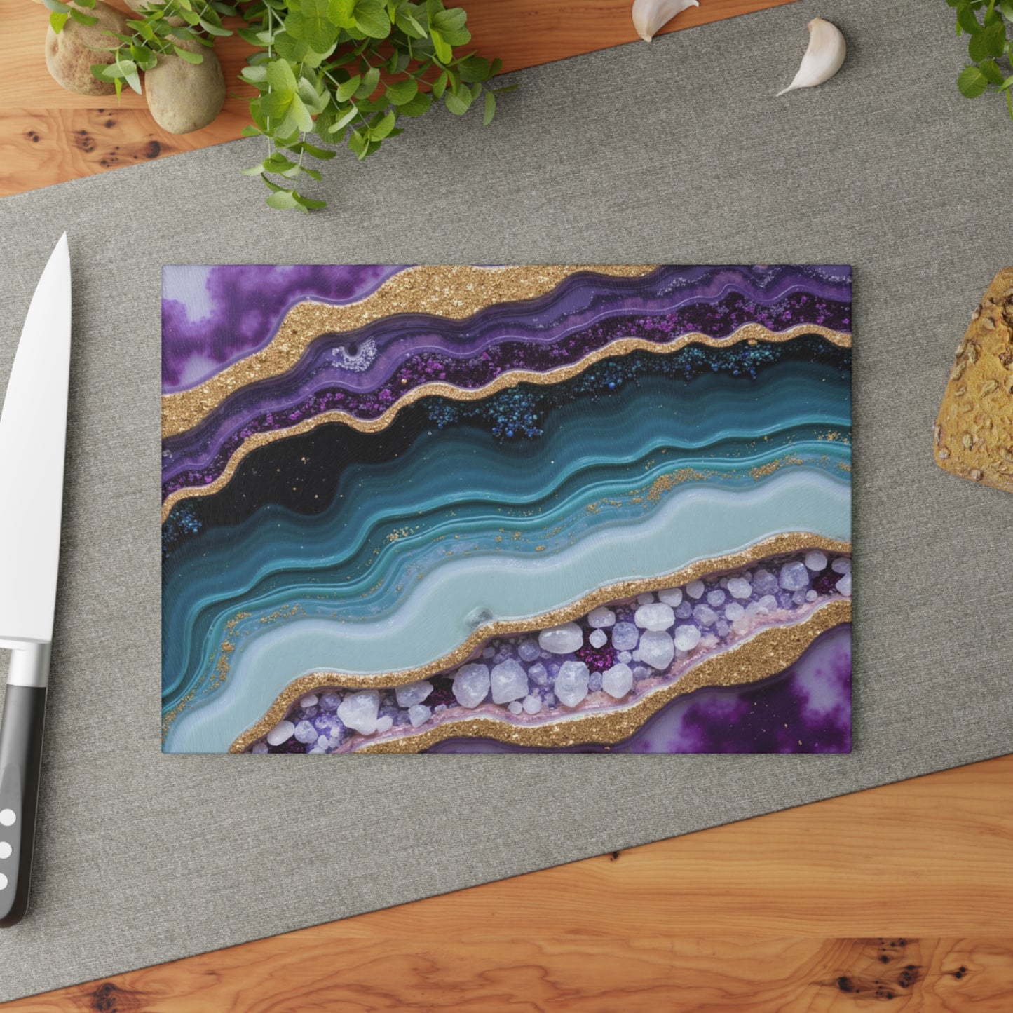 Purple Agate Geode Inspired Glass Cutting Board