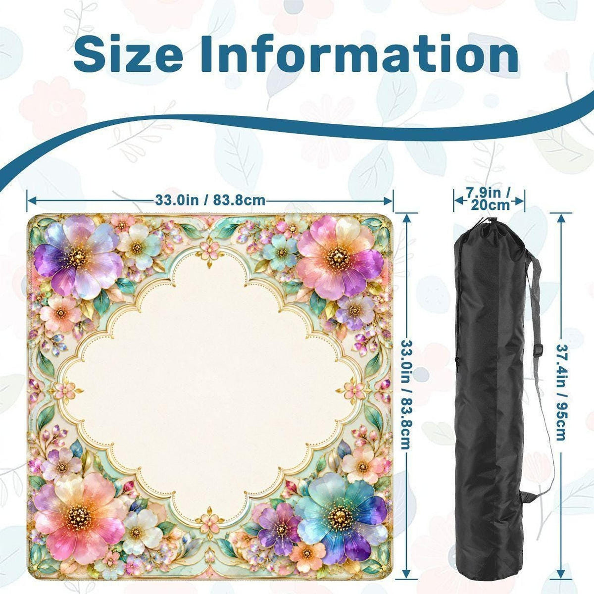Floral American Mahjong Mat, 33" x 33" Polyester Game Surface
