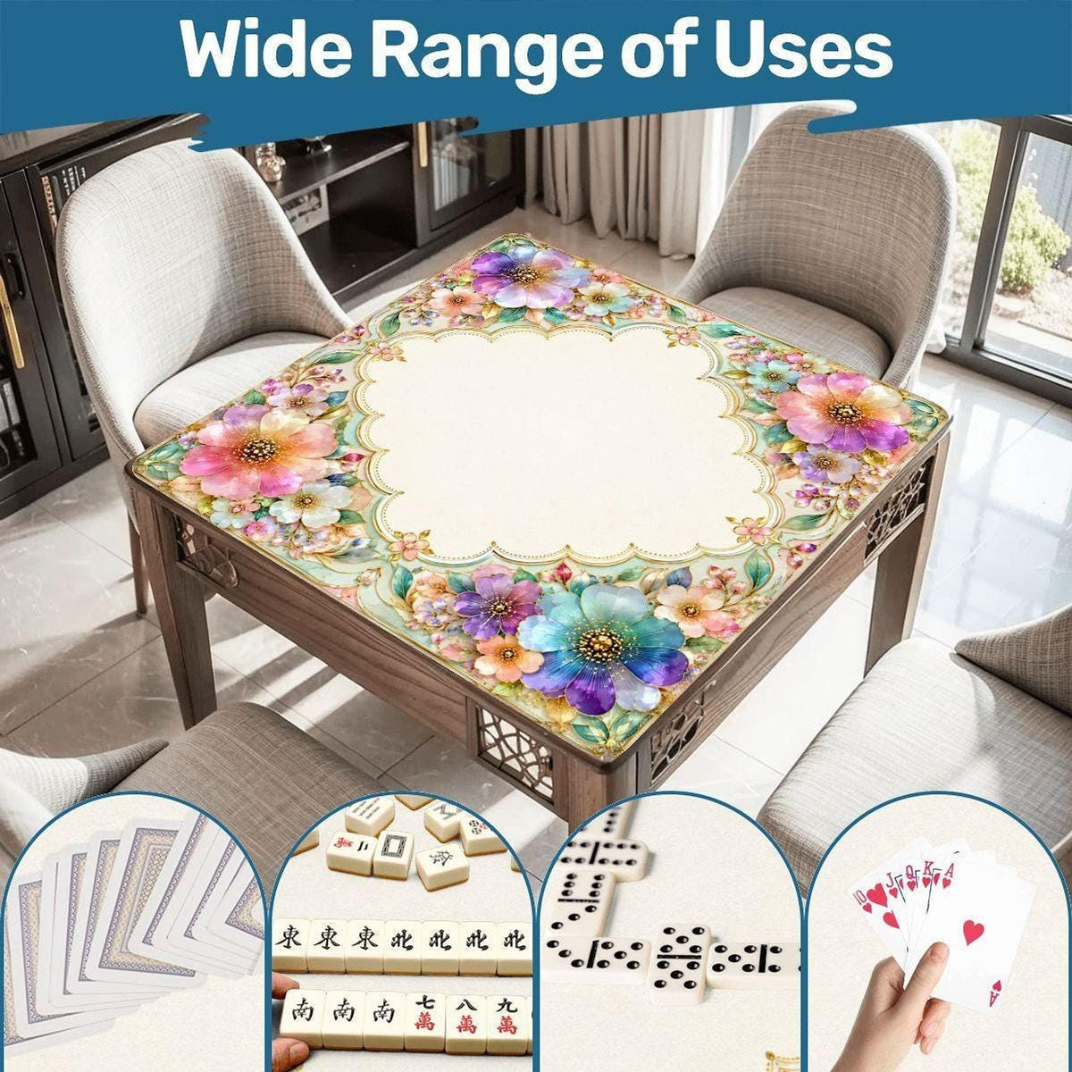 Floral American Mahjong Mat, 33" x 33" Polyester Game Surface