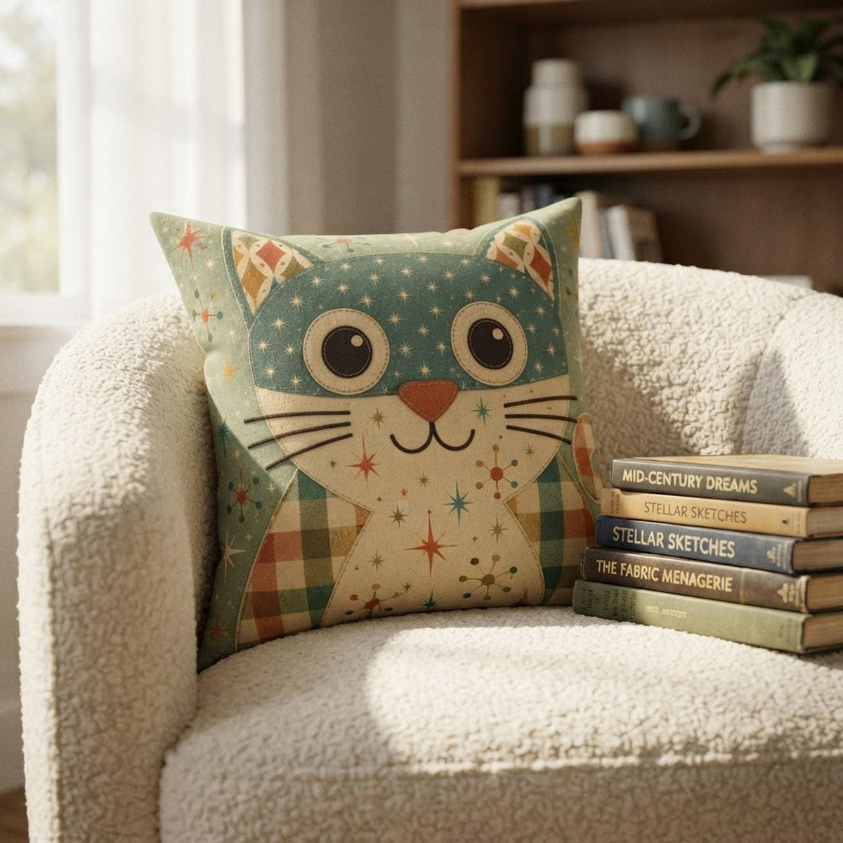 Retro Cat Pillow, 100% Faux Suede Square with Recycled Polyester Insert