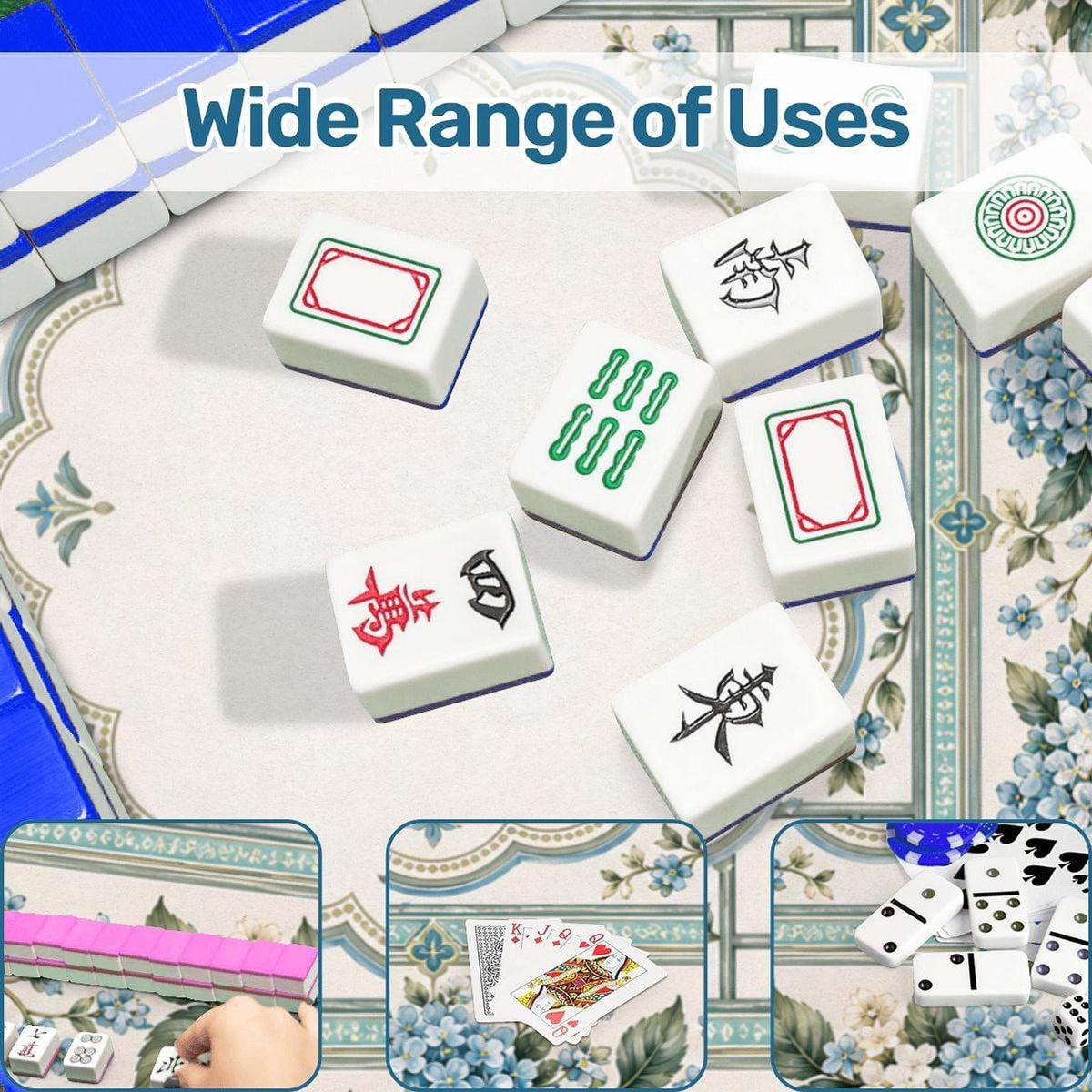 Sage Hydrangea Mahjong Mat, Polyester Surface with Non-Slip Rubber Backing