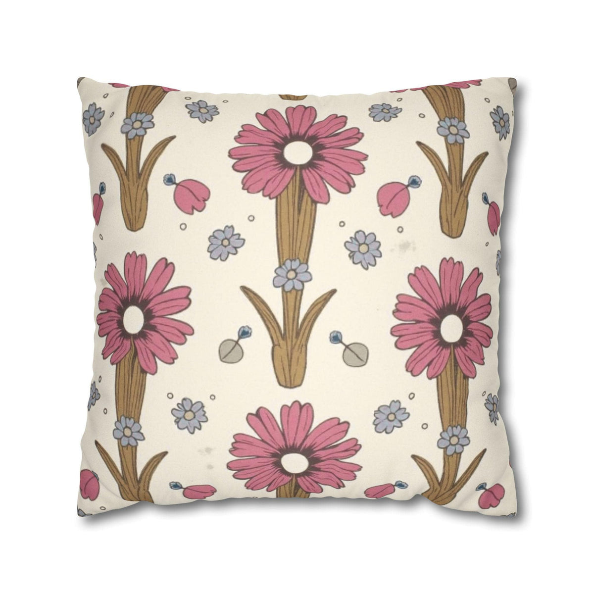 Pink Daisy Floral Faux Suede Square Pillowcase