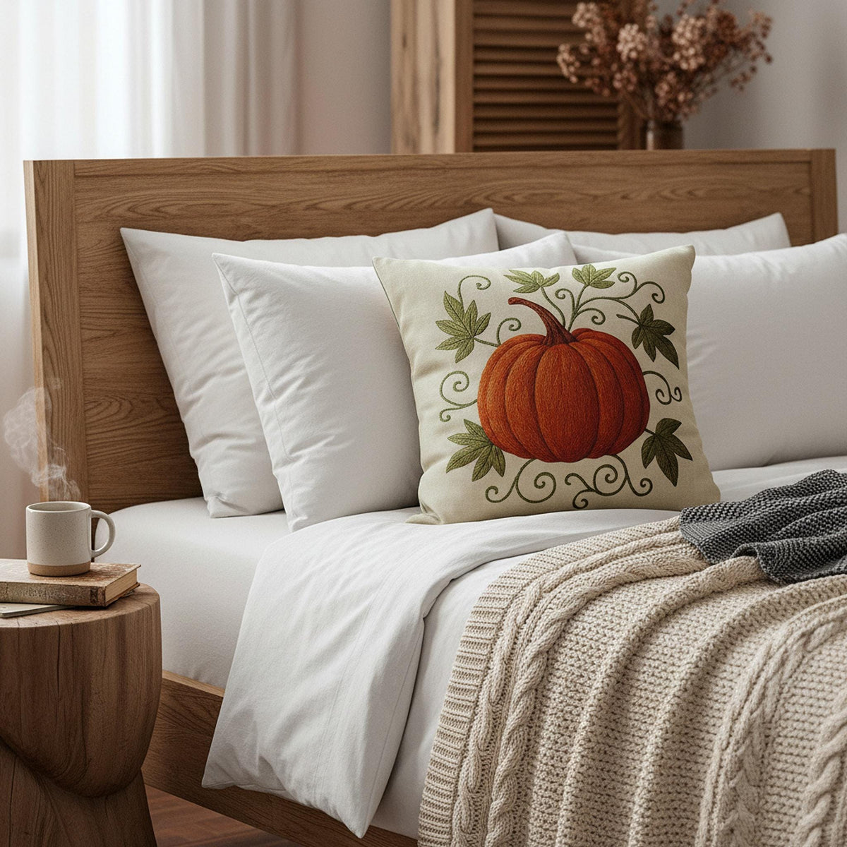 Decorative Farmhouse Pillowcase, 100% Faux Suede Double-Sided Pumpkin Print, Four Sizes