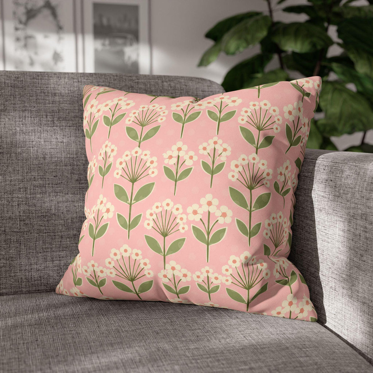Pink Floral Pillow Cover, Double-Sided Accent with Design
