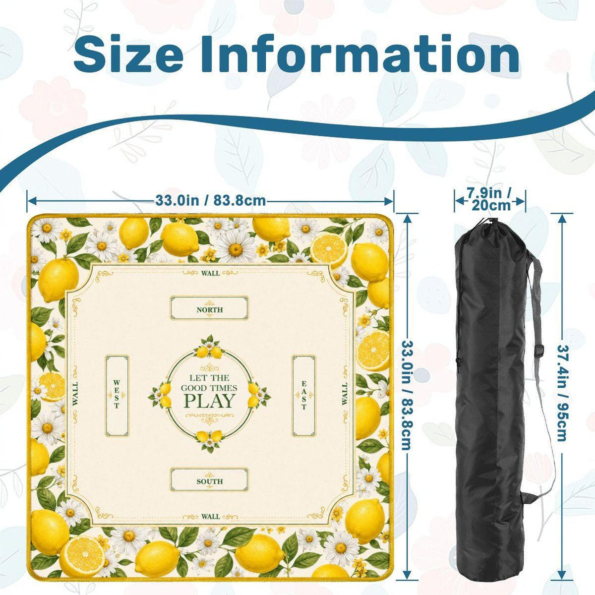Lemon Mahjong Mat | Vibrant Floral Game Board, Durable Polyester Surface