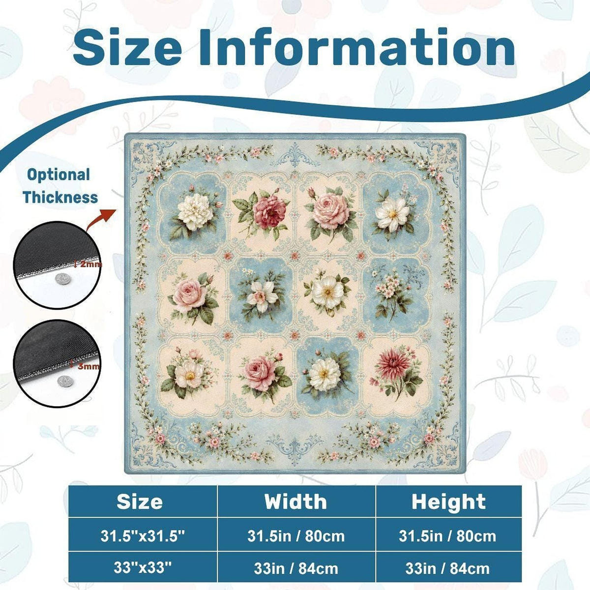 Floral Mahjong Mat, Smooth Polyester Surface with Non-Slip Rubber Backing