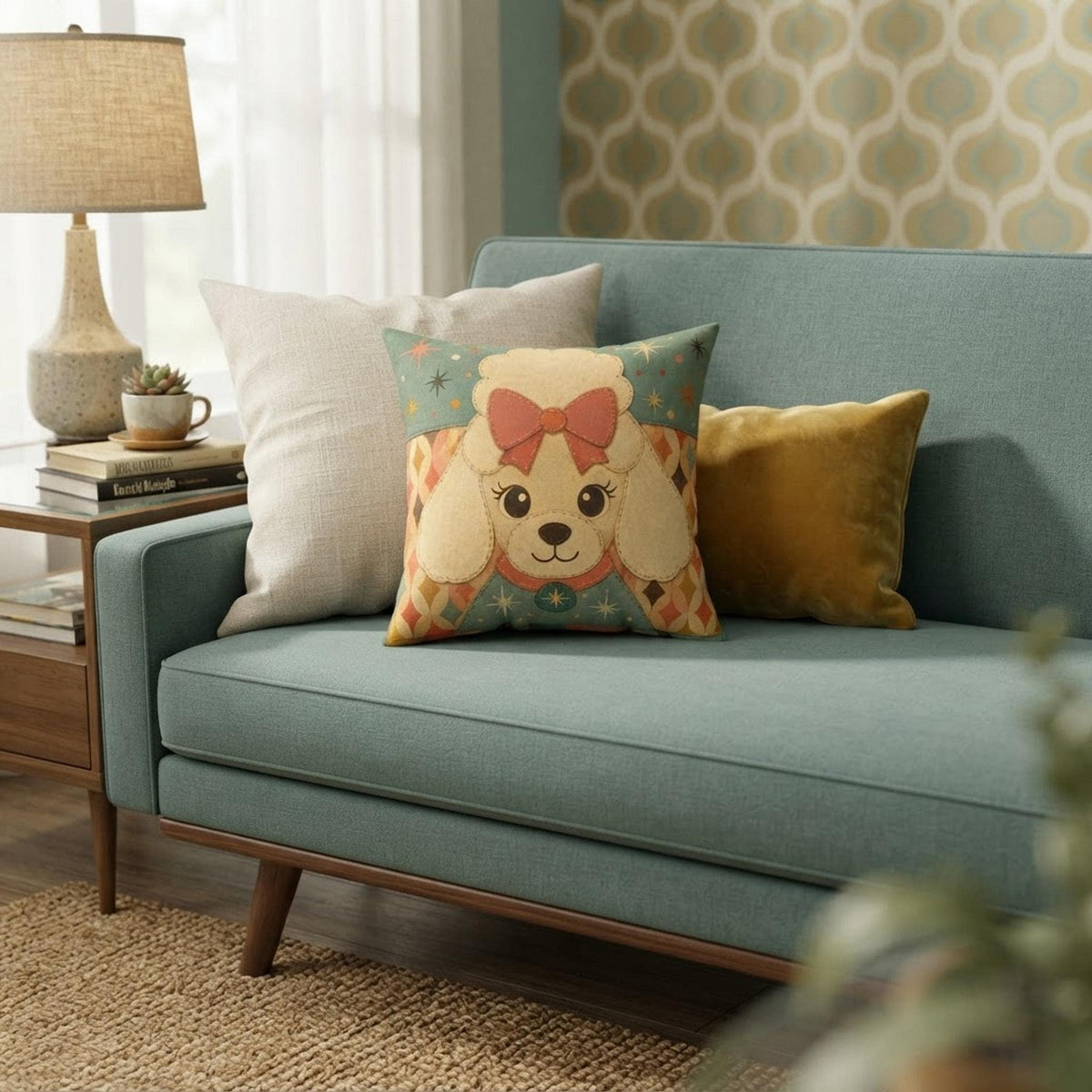 Dog Face Pillow, Faux Suede Double-Sided Square Poodle Design With Recycled Polyester Insert