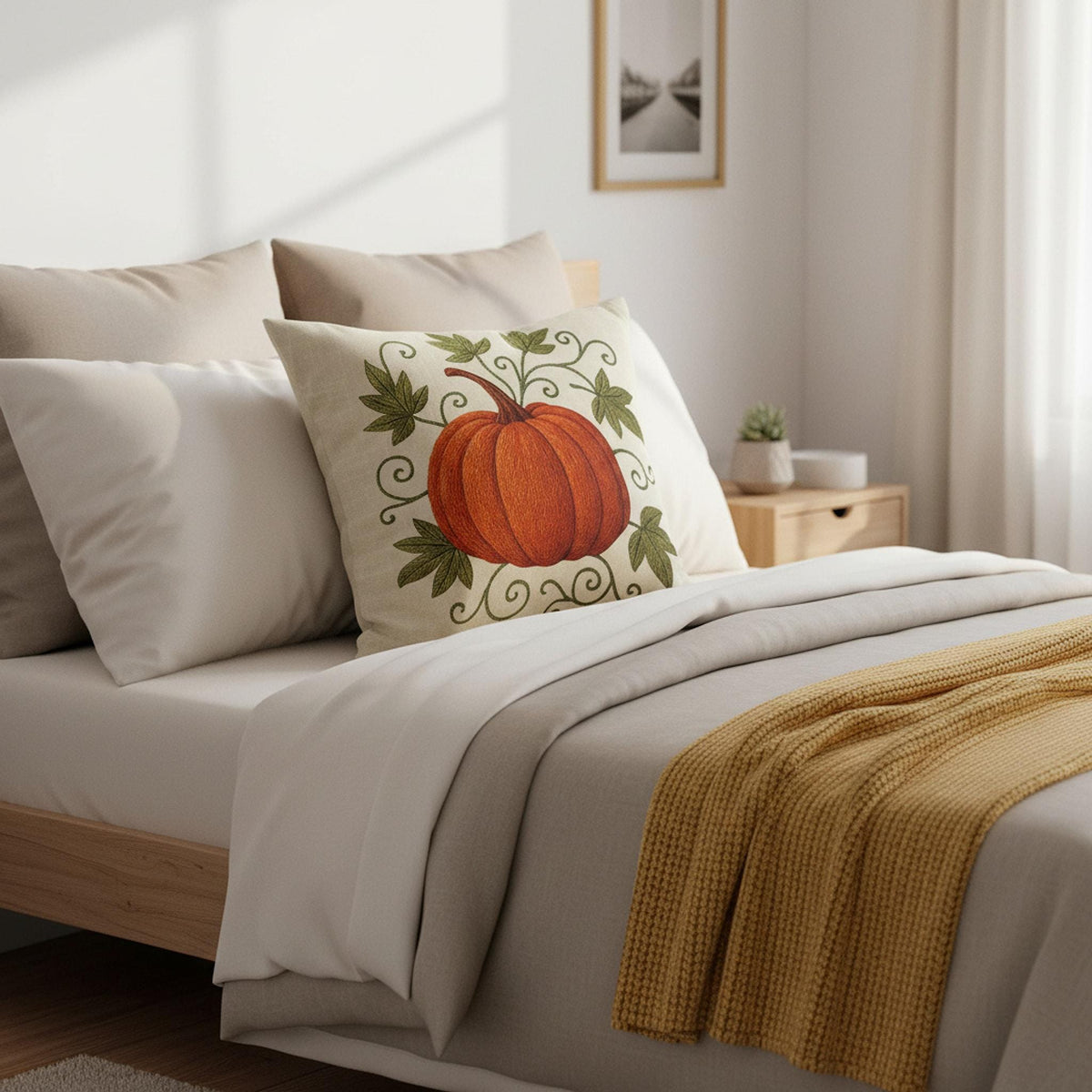 Decorative Farmhouse Pillowcase, 100% Faux Suede Double-Sided Pumpkin Print, Four Sizes