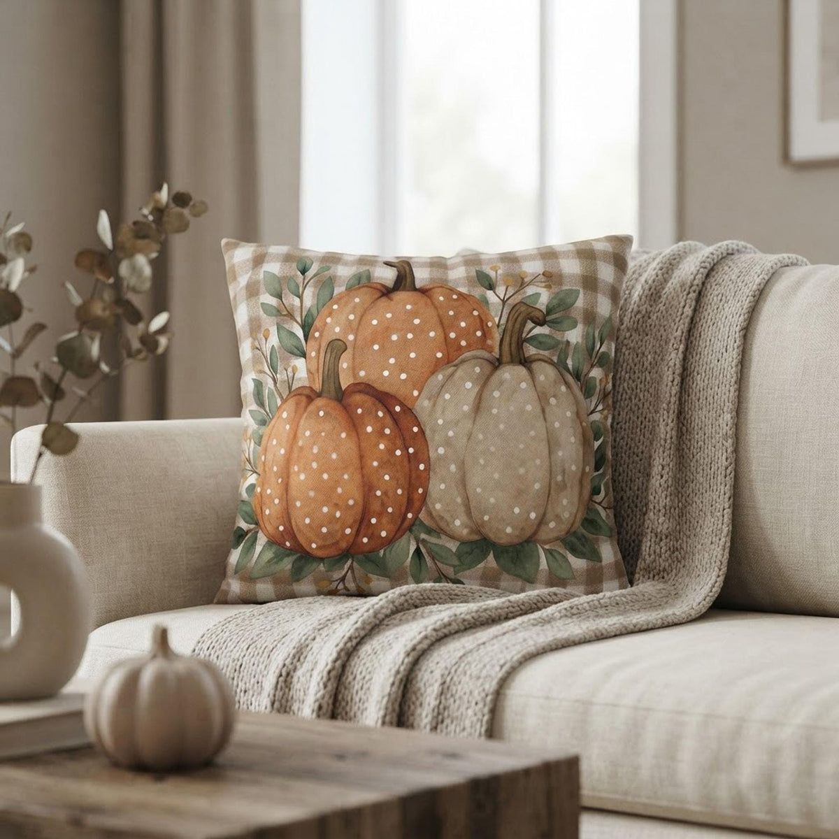 Fall Pillow Cover, Double-Sided Pumpkin Print in Faux Suede, Four Sizes