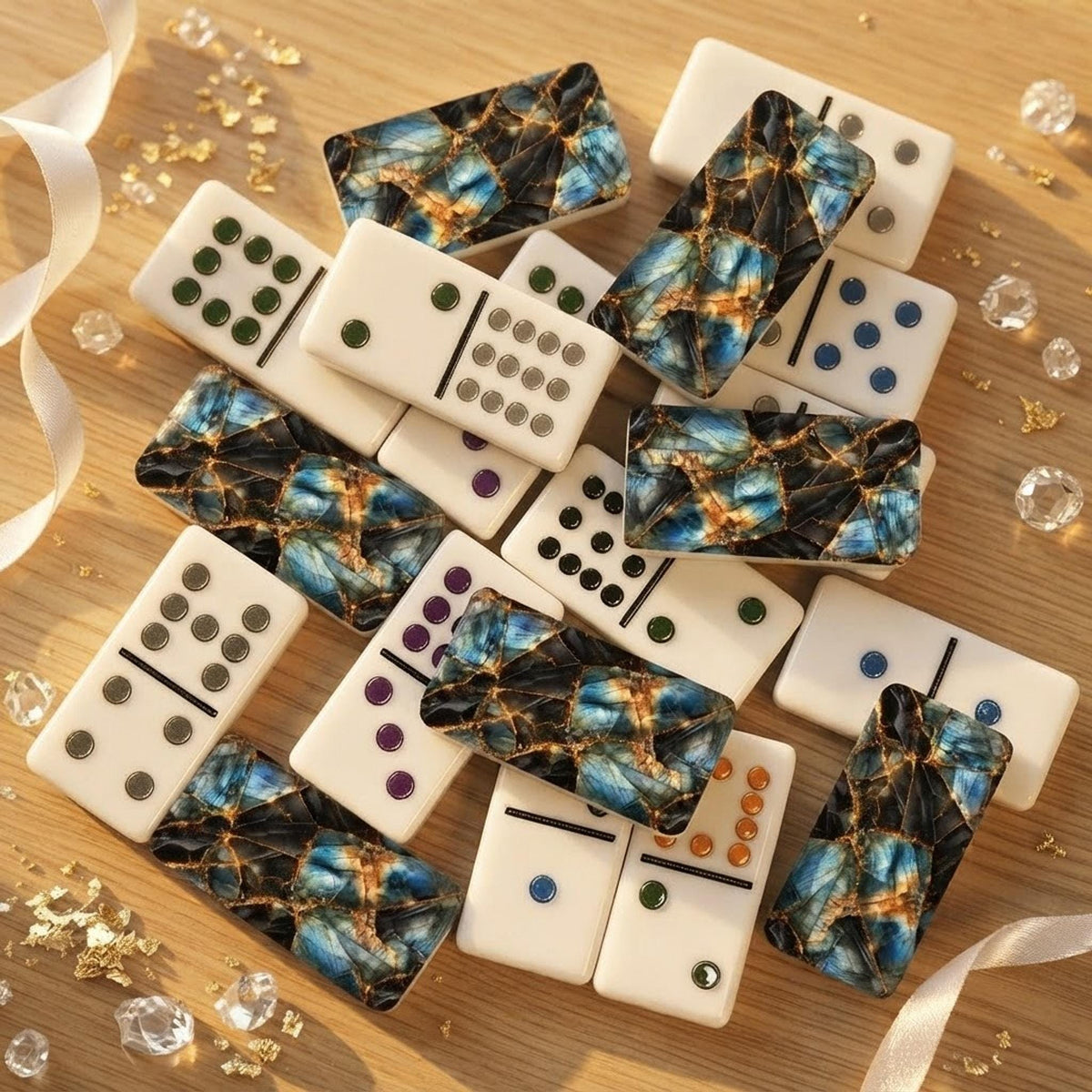 Blue Acrylic Double 12 Dominoes Set, Mexican Train Game with Storage Box