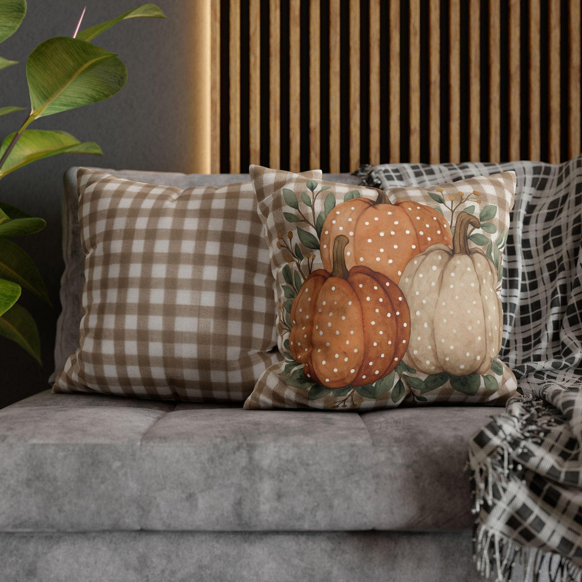 Fall Pillow Cover, Double-Sided Pumpkin Print in Faux Suede, Four Sizes