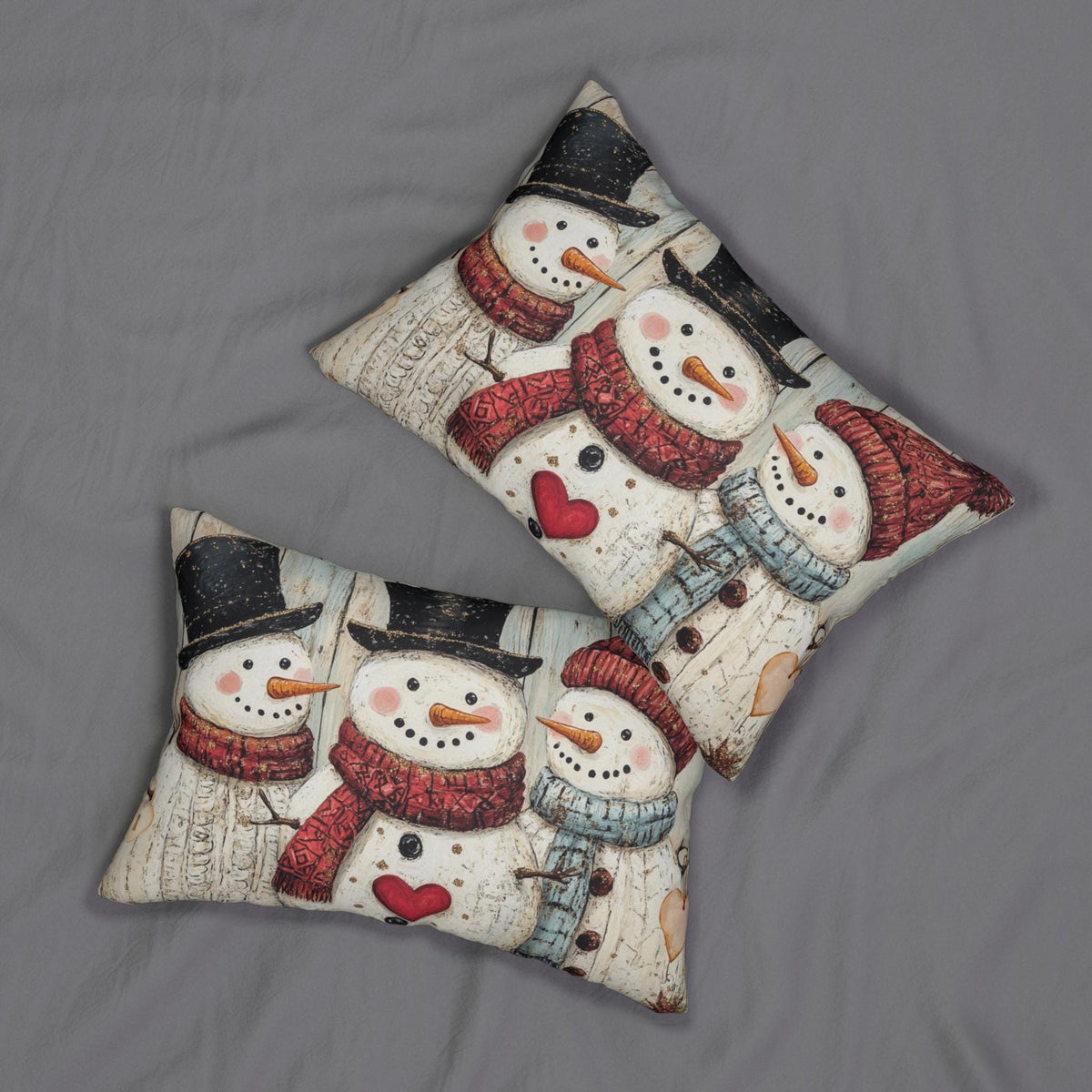 Cozy Winter Snowman Lumbar Pillow: Festive Holiday Decor for Christmas Cheer & Farmhouse Charm