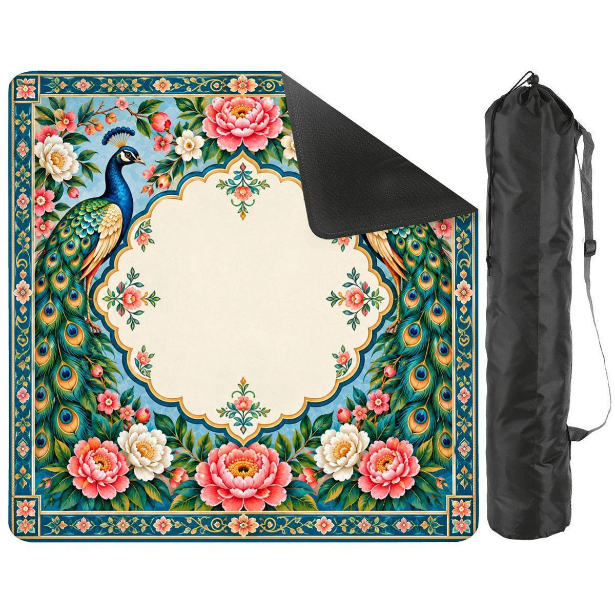 Peacock American Mahjong Mat, Non-Slip Rubber Backing, Polyester Surface