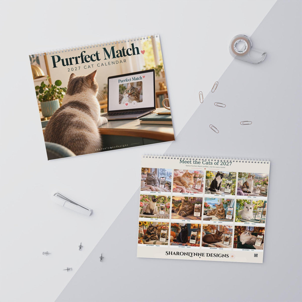 Purrfect Match Wall Calendar | 2027 Cat Photos, Monthly Planner