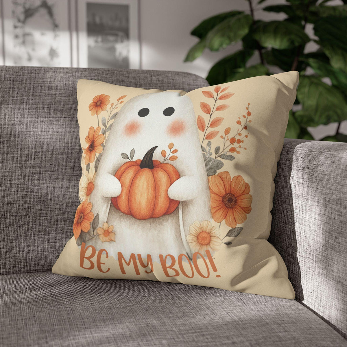 Halloween Pillowcase, Ghost Pumpkin Faux Suede Fall Pillow Cover, Double-Sided Print