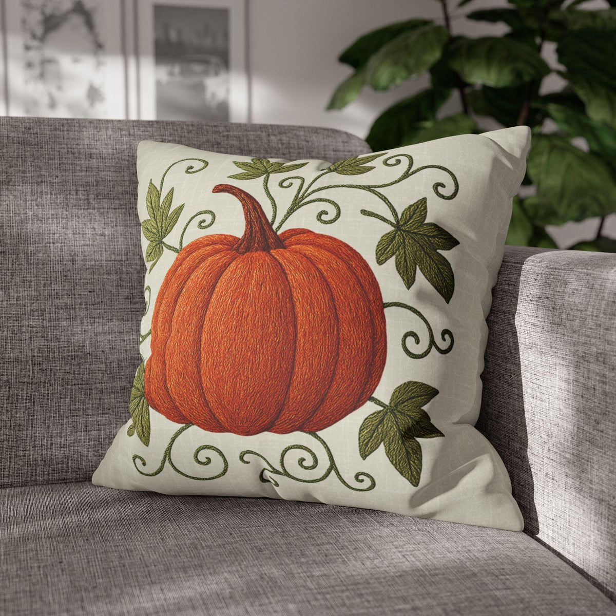 Decorative Farmhouse Pillowcase, 100% Faux Suede Double-Sided Pumpkin Print, Four Sizes