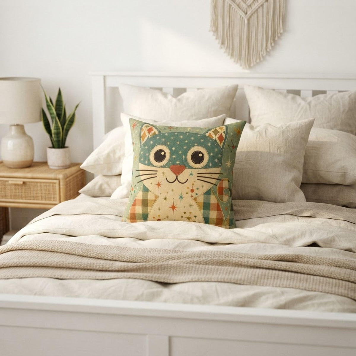 Retro Cat Pillow, 100% Faux Suede Square with Recycled Polyester Insert