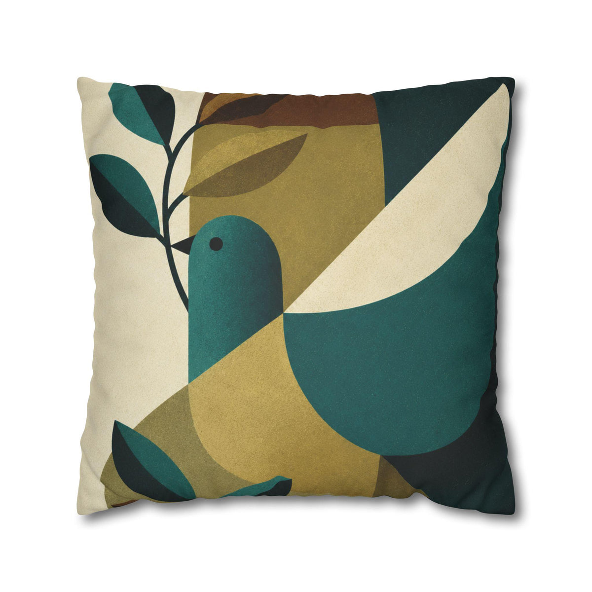 Mid-Century Bird Pattern Faux Suede Square Pillowcase