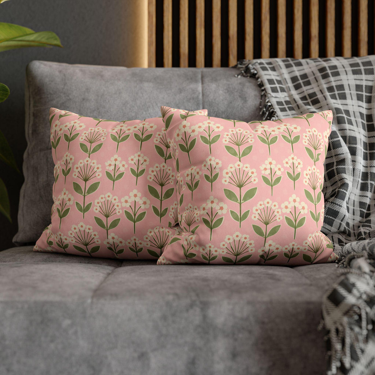Pink Floral Pillow Cover, Double-Sided Accent with Design