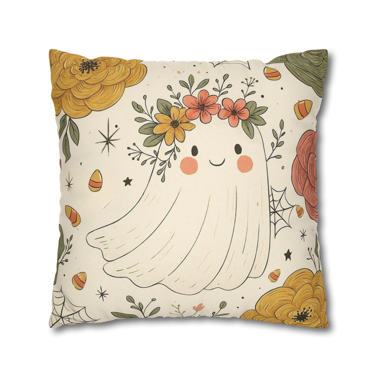 Ghost Halloween Pillowcase: Faux Suede Square Throw Pillow for Cozy Fall Home Decor