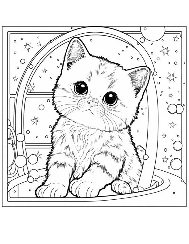 Kitten Coloring Pages, AI Generated Art, 20 Page (PDF Download)