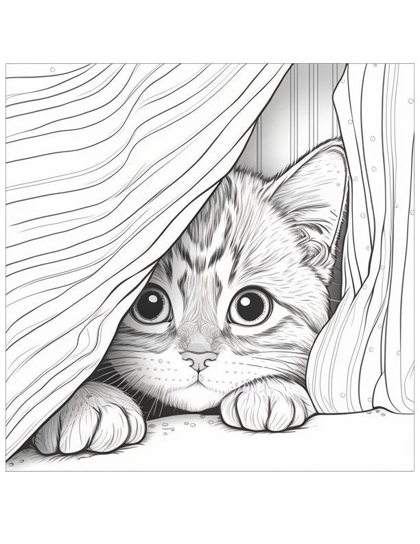 Kitten Coloring Pages, AI Generated Art, 20 Page (PDF Download)