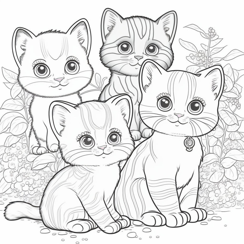Kitten Coloring Pages, AI Generated Art, 20 Page (PDF Download)