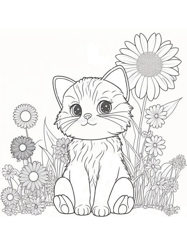 Kitten Cat Coloring Pages with PDF Download, Cute Gift Idea for Kids