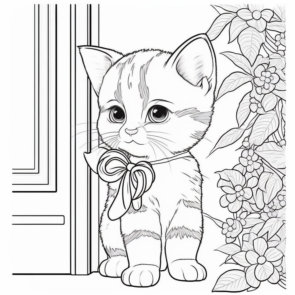 Kitten Cat Coloring Pages with PDF Download, Cute Gift Idea for Kids