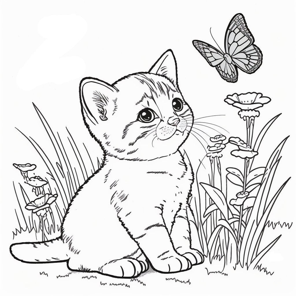Kitten Coloring Pages, AI Generated Art, 20 Page (PDF Download)