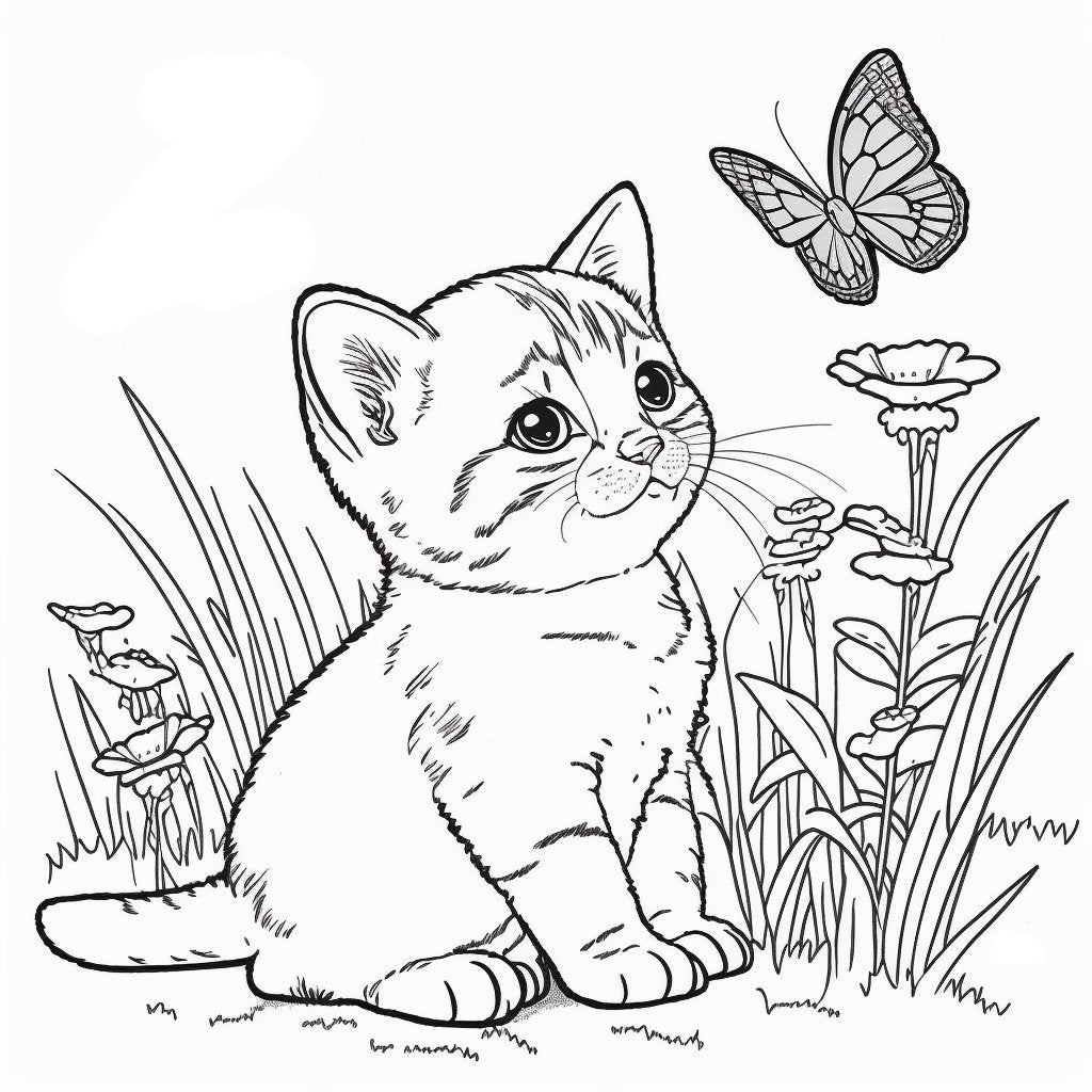Kitten Coloring Pages, AI Generated Art, 20 Page (PDF Download)