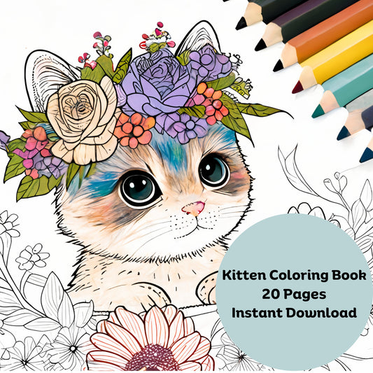 Kitten Coloring Pages, AI Generated Art, 20 Page (PDF Download)