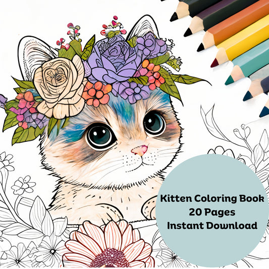 Kitten Coloring Pages, AI Generated Art, 20 Page (PDF Download)