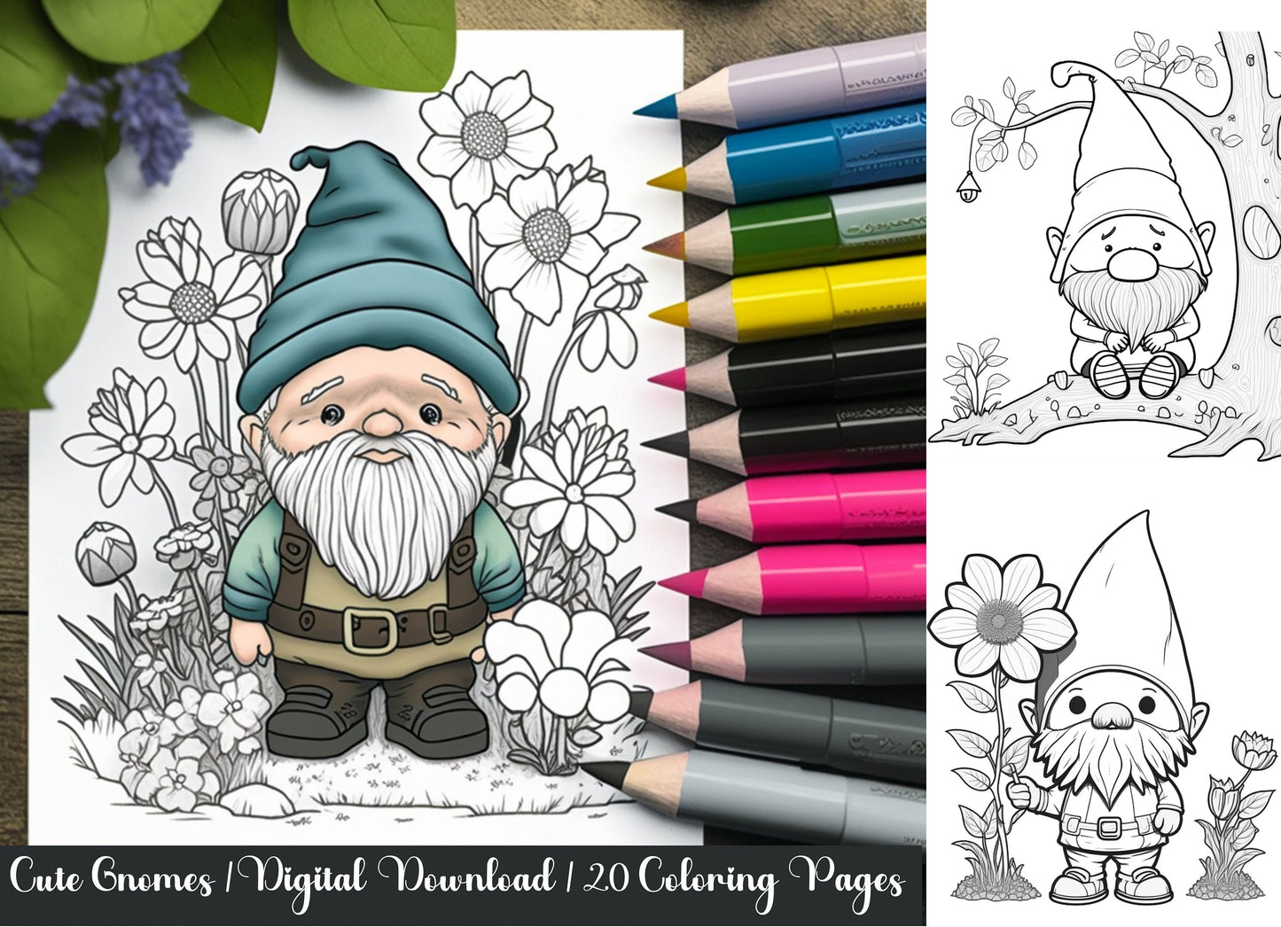 Gnome Coloring Pages Set for Kids - Digital Download