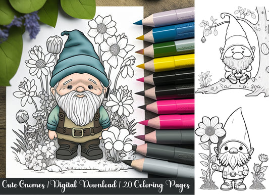 Gnome Coloring Pages Set for Kids - Digital Download