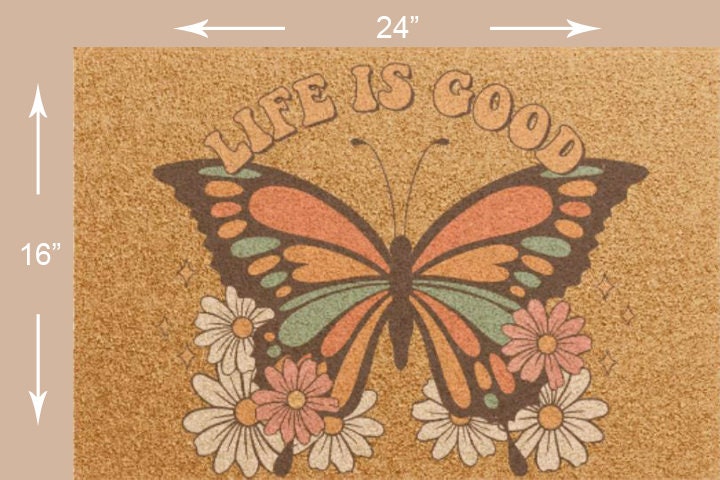Butterfly Coir Doormat: Whimsical Outdoor Welcome Mat, Non-Slip