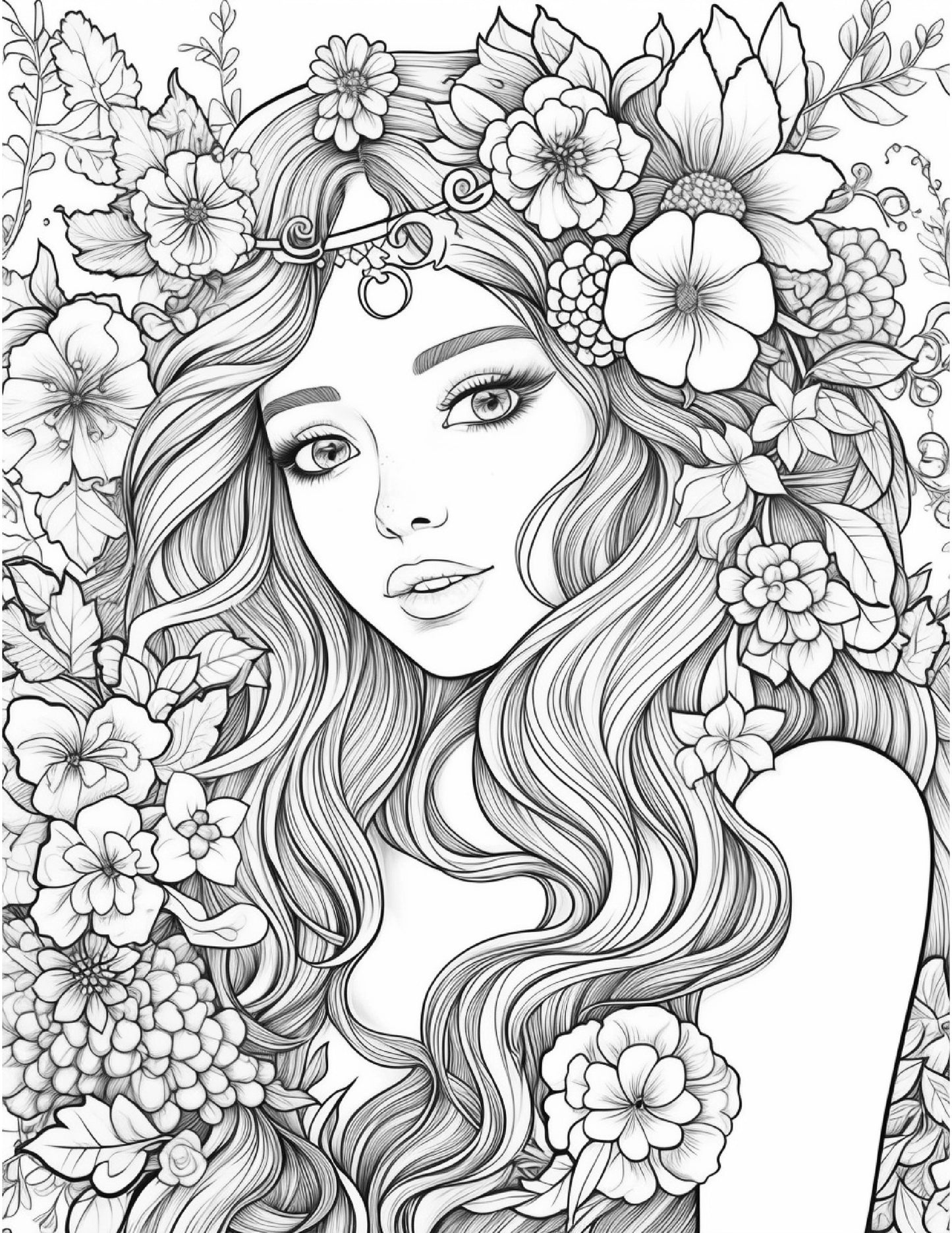Floral Women Coloring Pages: 25 Printable Flower Designs (PDF)
