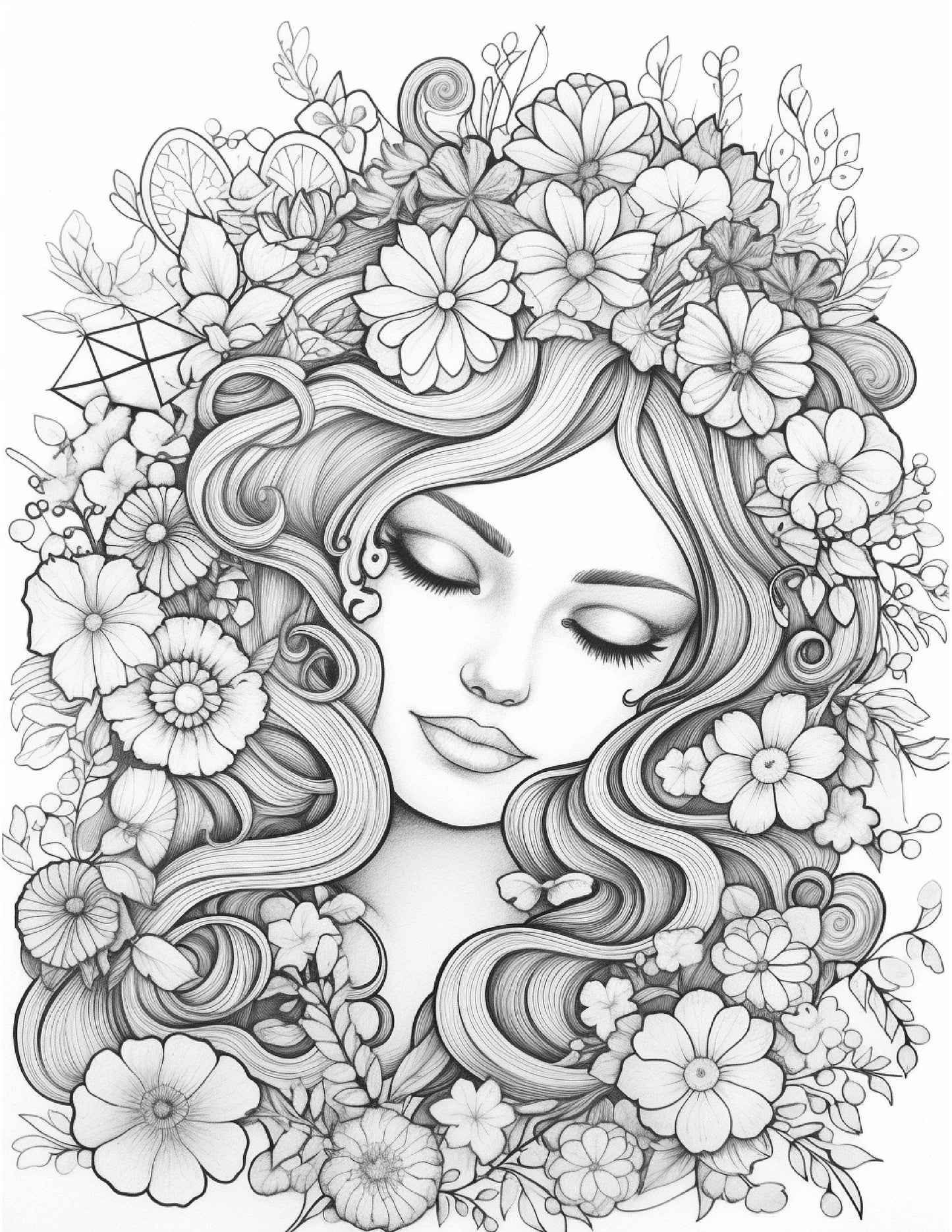 Floral Women Coloring Pages: 25 Printable Flower Designs (PDF)