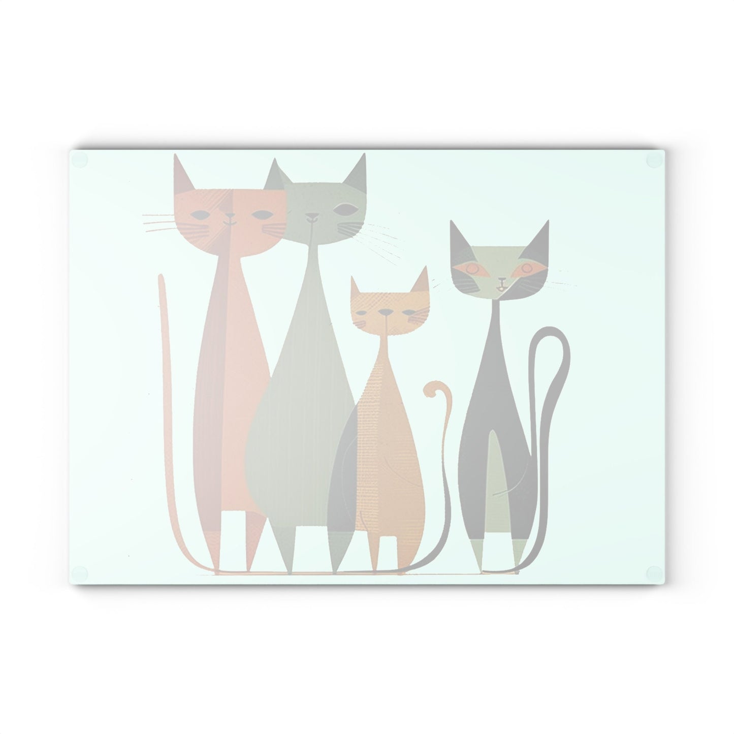 Glass Chopping Board with Vintage Cat Design for Unique Kitchen Decor