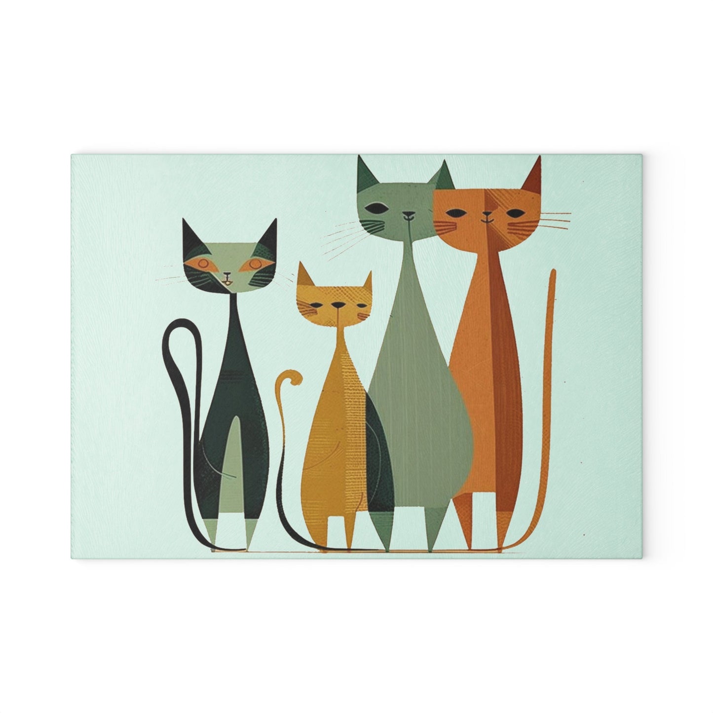 Glass Chopping Board with Vintage Cat Design for Unique Kitchen Decor